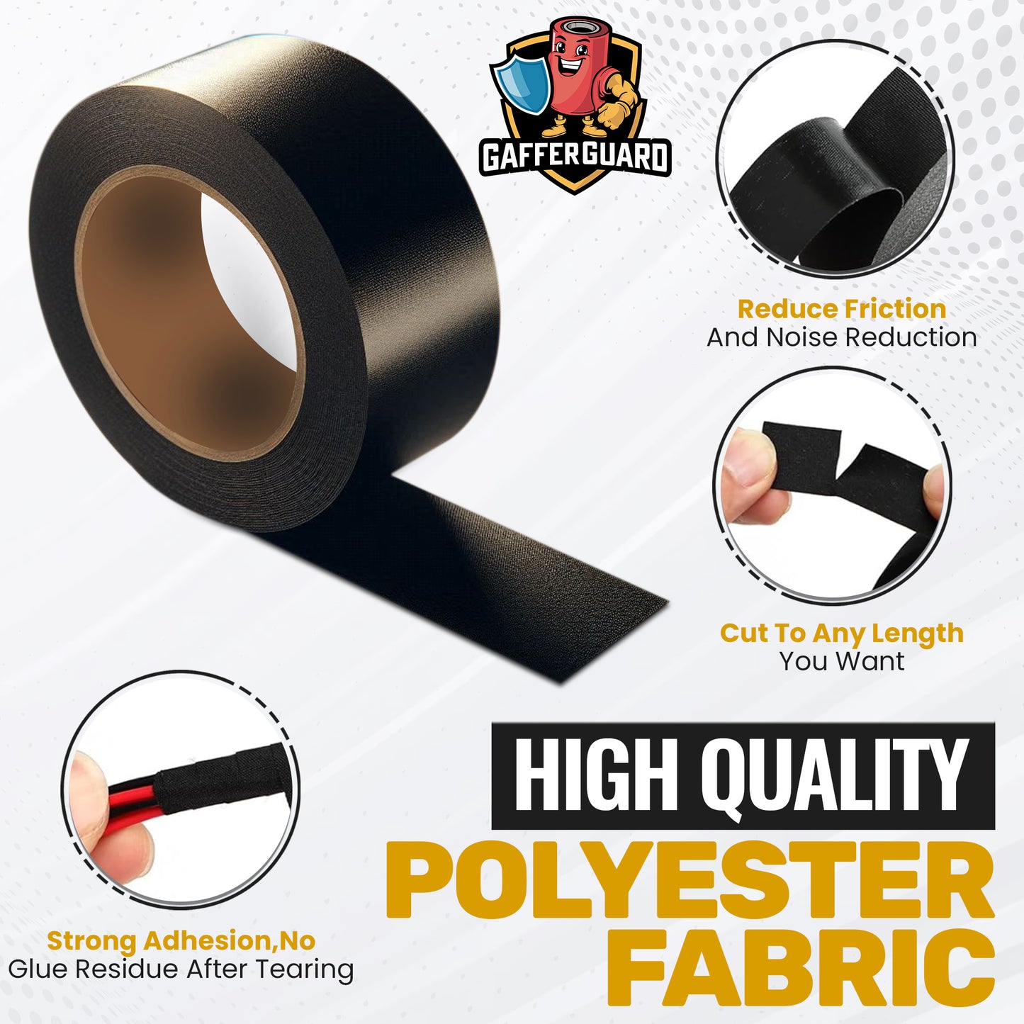 GafferGuard Premium Black Gaffer Tape, Professional Grade, Heavy Duty, Non-Reflective, Multipurpose, 2 Inches x 30 Yards